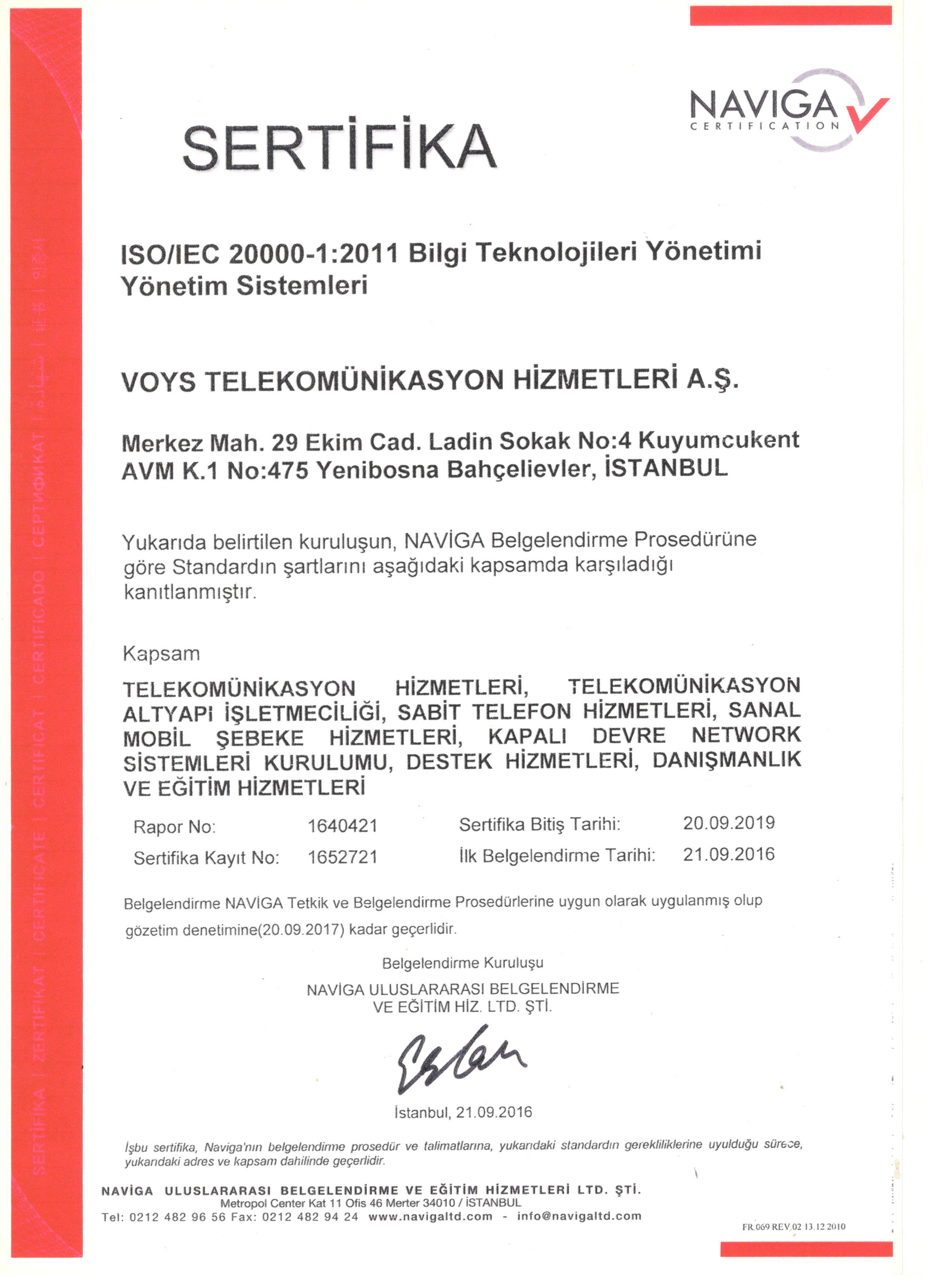Bilgi Teknolojileri Kurumu -BTK- Yönetim Sistemleri Sertifikası